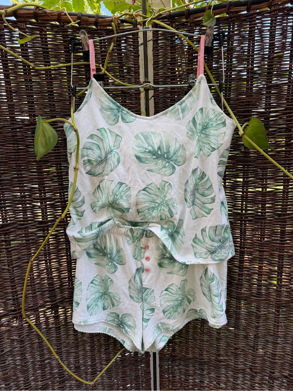 P.J. Salvage - Monstera Pointelle Pajamas Set - Size Small Top, Large Bottom